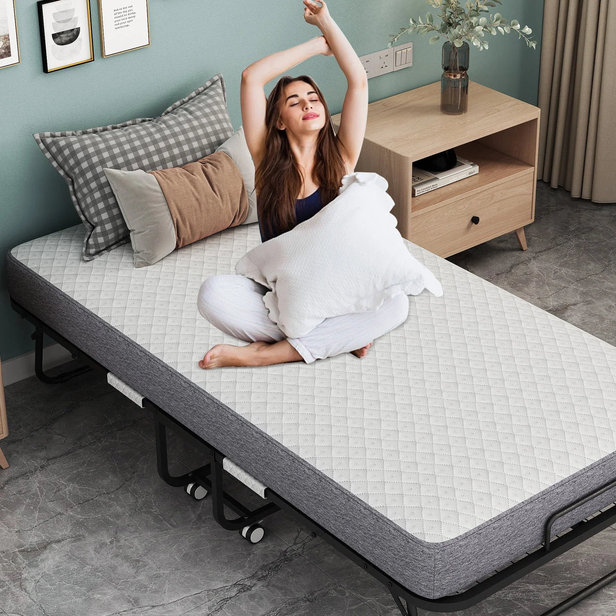 Nouveauté 2026 – Lit pliant Flying avec matelas, format 190 x 79 cm, lit d'appoint pliable et portable pour adultes, avec matelas en mousse à mémoire de forme de 13 cm, structure métallique robuste et peu encombrante
