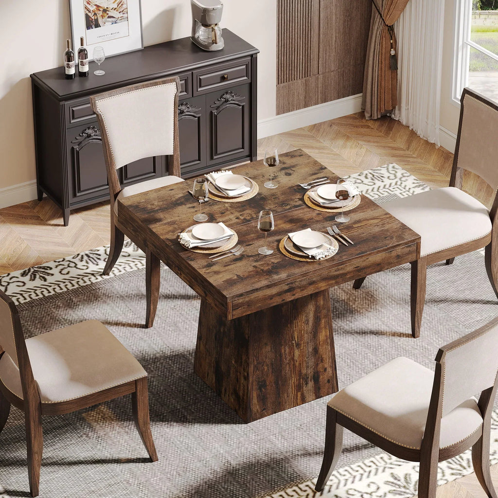 Nouveauté 2026 – Table de salle à manger carrée Tribesigns pour 4 personnes, 80 cm (31,5 pouces), petite table de cuisine avec pied central robuste, style ferme, idéale pour la salle à manger, le salon ou la cuisine, couleur marron vintage