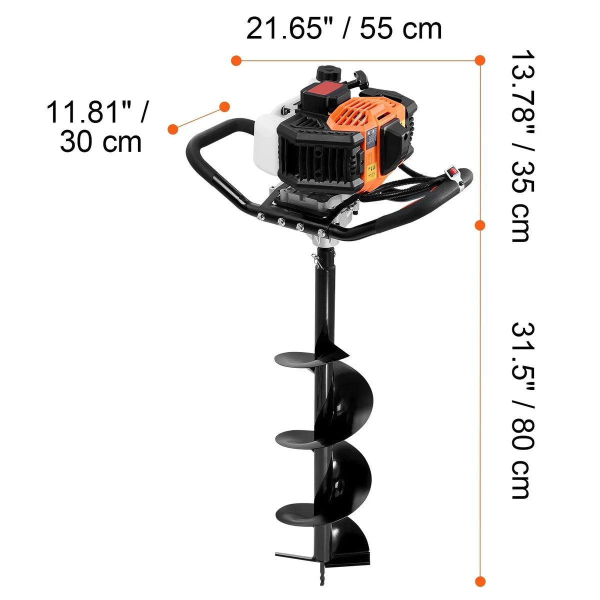 Nouveauté 2026 – Tarière à essence KFFKFF , 52 cm³, 1450 W, avec foret de 20 cm et rallonge, idéale pour le jardinage, les travaux agricoles et la pose de clôtures, orange et noir
