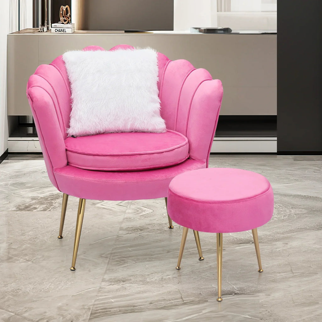Nouveauté 2026 – Ensemble de 2 fauteuils d'appoint MoNiBloom , capitonnés en velours, avec coussin et repose-pieds. Fauteuil moderne rembourré, assise capitonnée et pieds en métal doré, idéal pour le salon. Couleur : noir