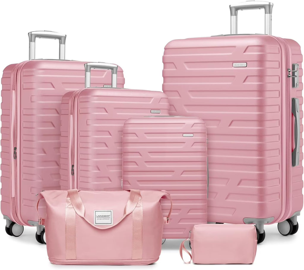 Nouveauté 2026 – Ensemble de 6 valises rigides comprenant des valises extensibles à roulettes pivotantes avec serrure TSA, 25 % de capacité supplémentaire, un sac de voyage et une trousse de toilette, valises en ABS crème