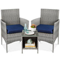 Nouveauté 2026 – Ensemble bistro de jardin 3 pièces en résine tressée Best Choice Products , avec 2 chaises et une table - Gris/Bleu marine