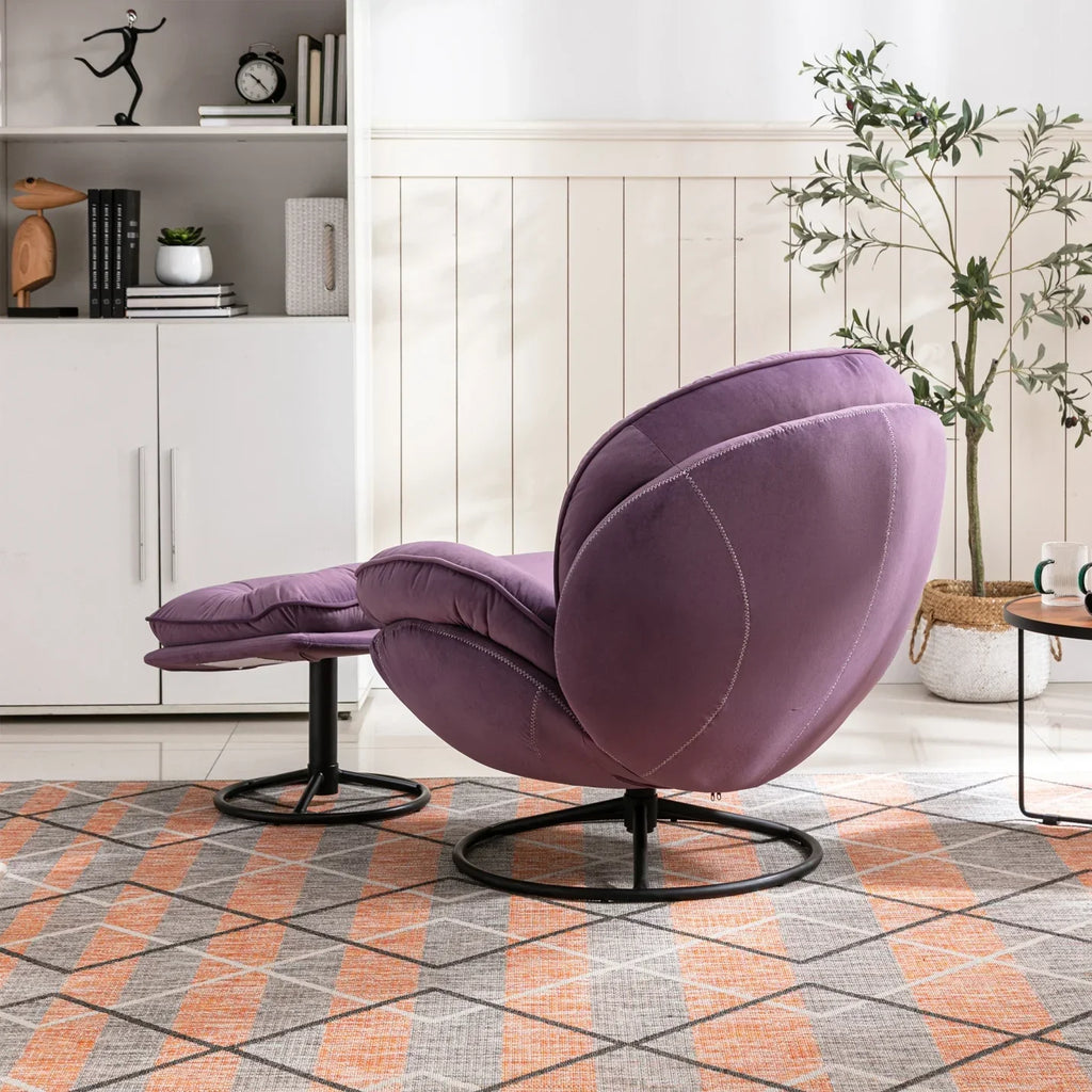 Nouveauté 2026 – Fauteuil pivotant Velvet avec repose-pieds, chaise longue moderne avec structure en métal, fauteuil de lecture confortable pour salon, chambre ou bureau, bleu