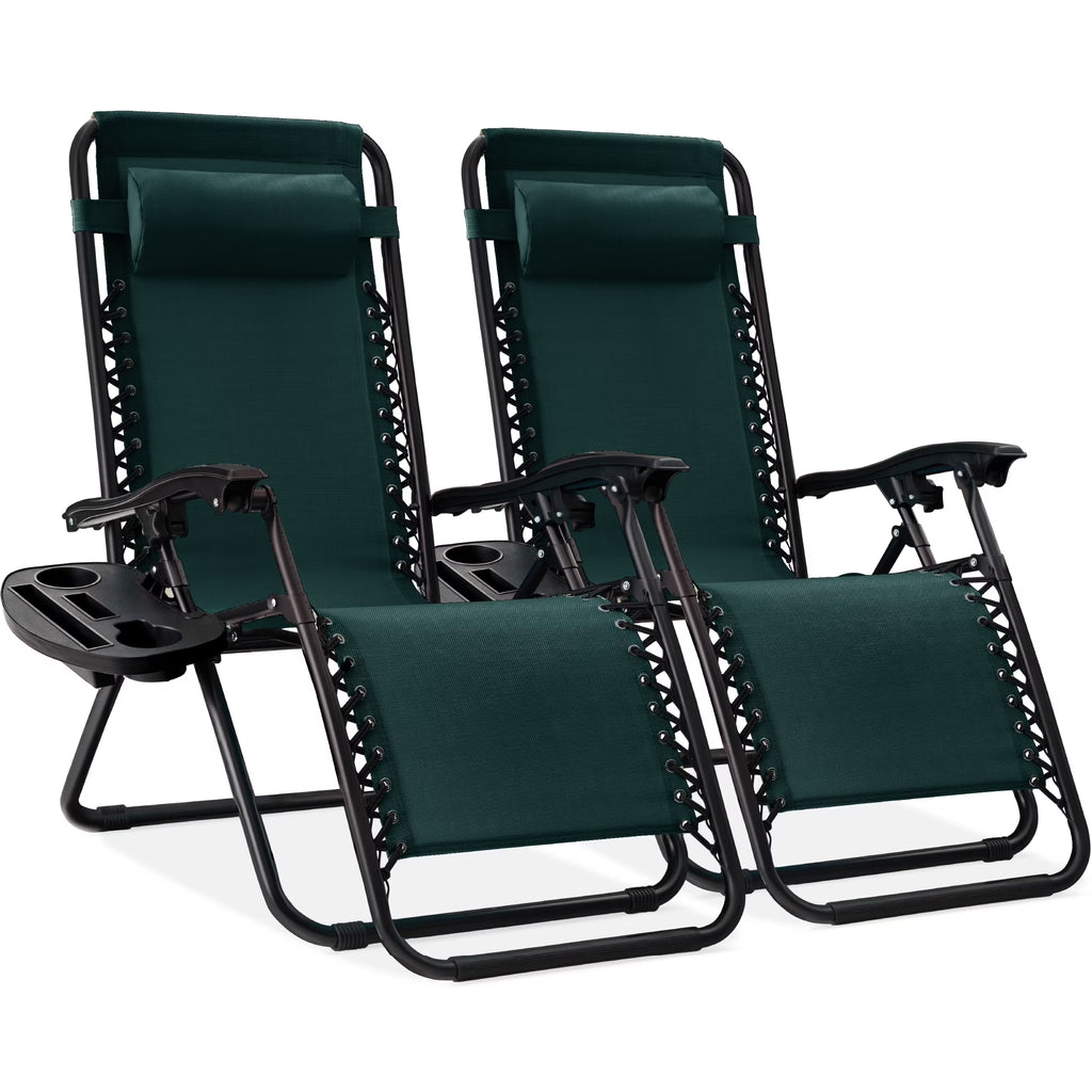 Nouveauté 2026 – Ensemble de 2 fauteuils inclinables zéro gravité Best Choice Products pour terrasse et piscine avec porte-gobelet - Gris