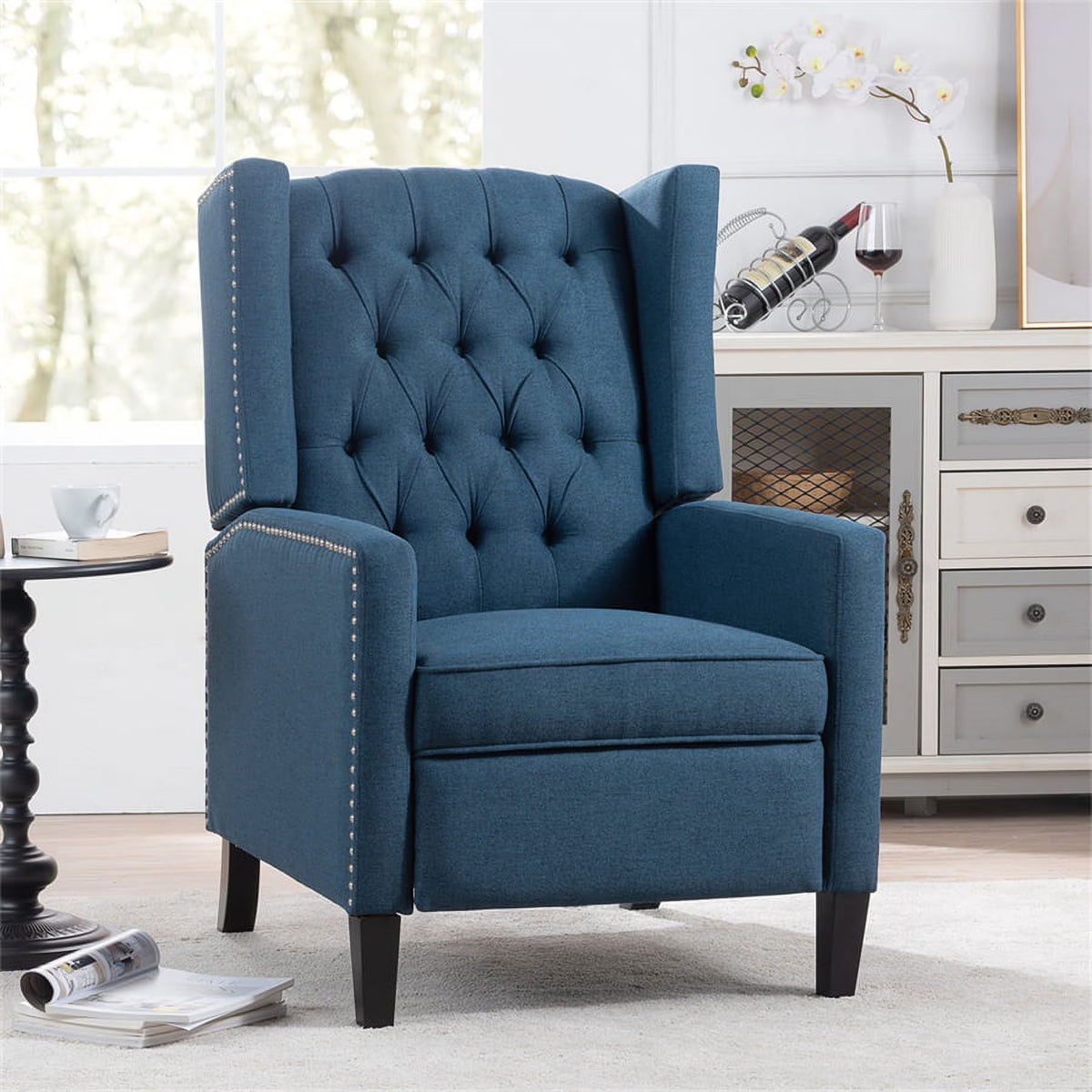 Nouveauté 2026 – Fauteuil d'appoint Triple Tree Modern en tissu, mousse et bois massif, imprimé, garniture cloutée, beige