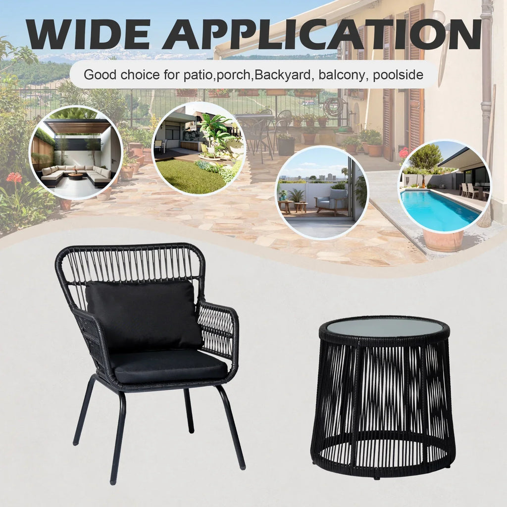 Nouveauté 2026 – Ensemble bistro de conversation 3 pièces Tappio pour patio, mobilier de jardin en rotin, table basse en verre et coussins, jaune/beige, idéal pour le jardin, le balcon, la terrasse ou la piscine
