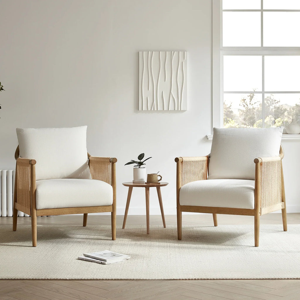 Nouveauté 2026 – Fauteuil d'appoint moderne CHITA , fauteuil tressé pour salon, crème