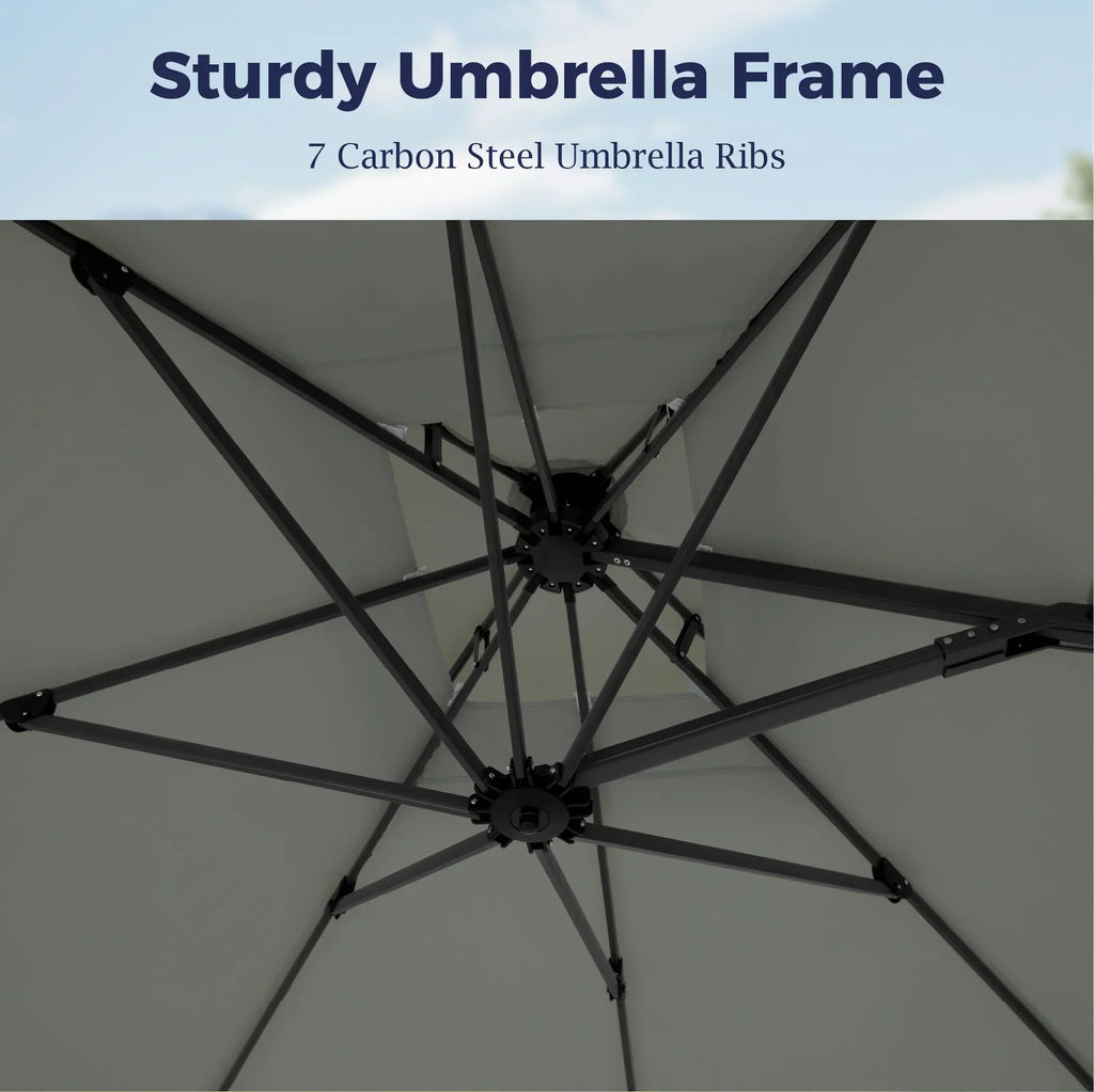 Nouveauté 2026 – Parasol d'extérieur Alpha Joy 12x9pi (3,66 x 2,74 m), grand modèle rectangulaire déporté à double structure, rotation à 360°, beige