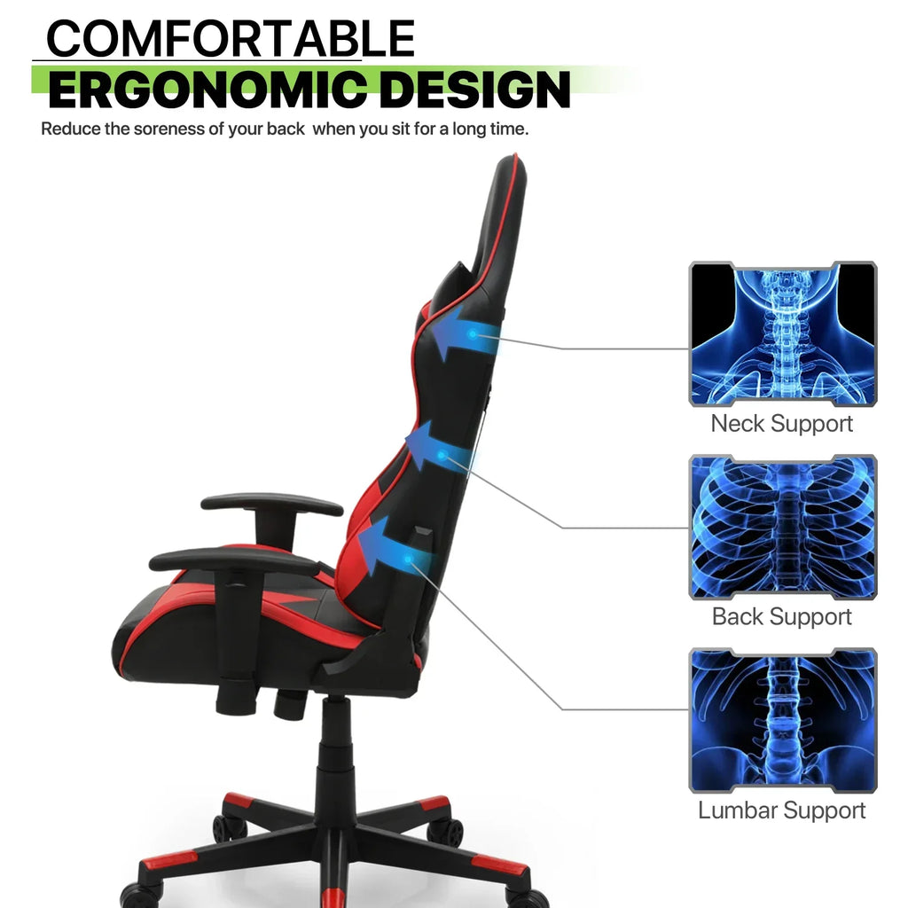 Nouveauté 2026 – Chaise de jeu ergonomique Magshion , chaise de jeu confortable, chaise de bureau en cuir, chaise de jeu pivotante et réglable, bleue