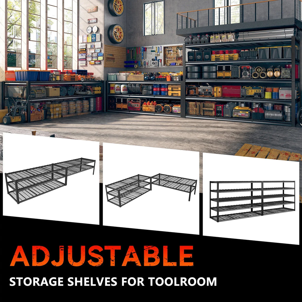 Nouveauté 2026 – Étagère de garage REIBII , 152 cm (L) x 61 cm (P) x 183 cm (H), robuste, supportant jusqu'à 1360 kg (3000 lb), réglable, 5 niveaux, en métal