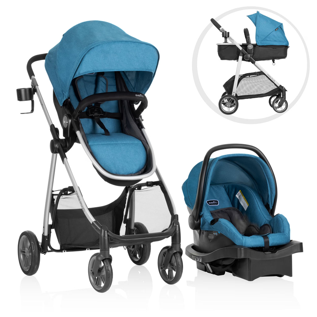 Nouveauté 2026 – Système de voyage modulaire Evenflo Omni Plus avec siège auto pour bébé LiteMax Sport, gris Mylar, unisexe