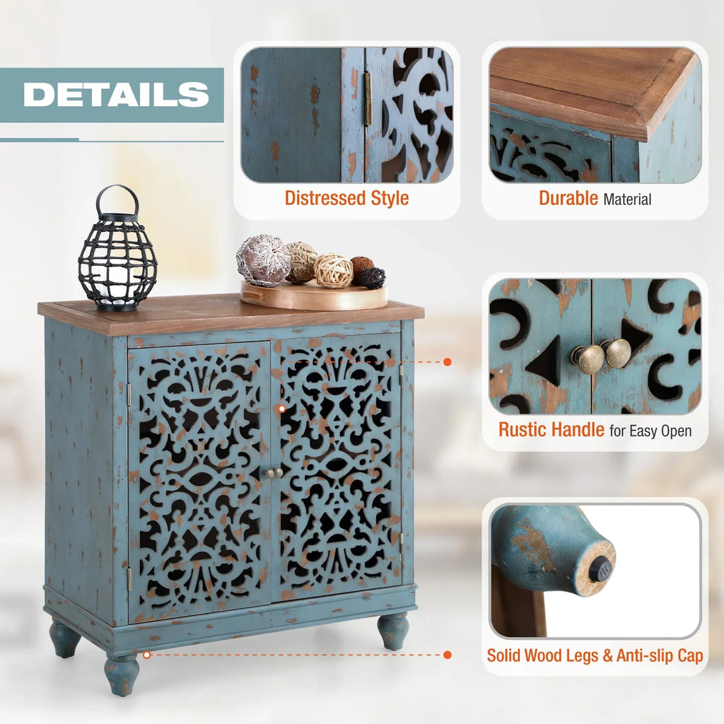 Nouveauté 2026 – Crédences et buffets sculptés creux Sophia & William , bois bleu, 2 étagères