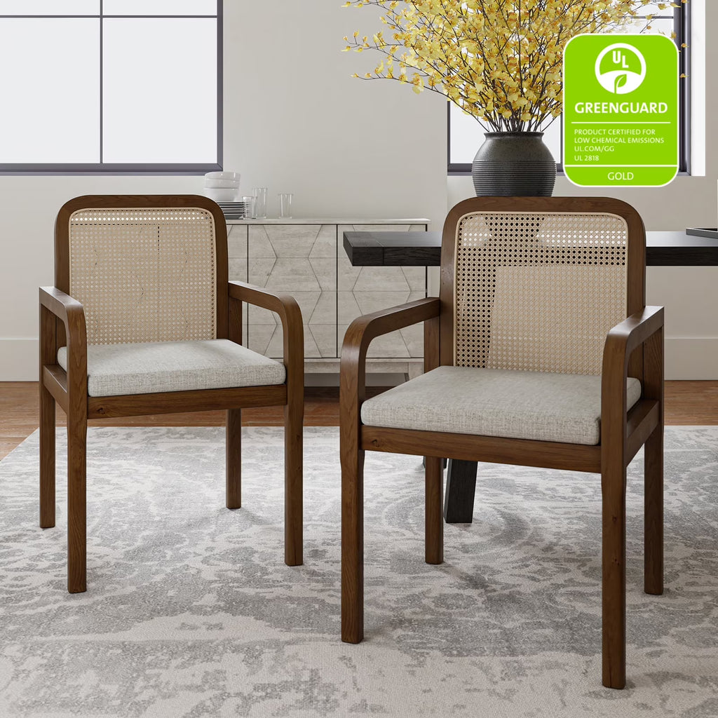Nouveauté 2026 – Ensemble de 2 chaises de salle à manger Rattan , fauteuils en bois avec coussins amovibles, style gland, pour la maison, la cuisine ou le restaurant