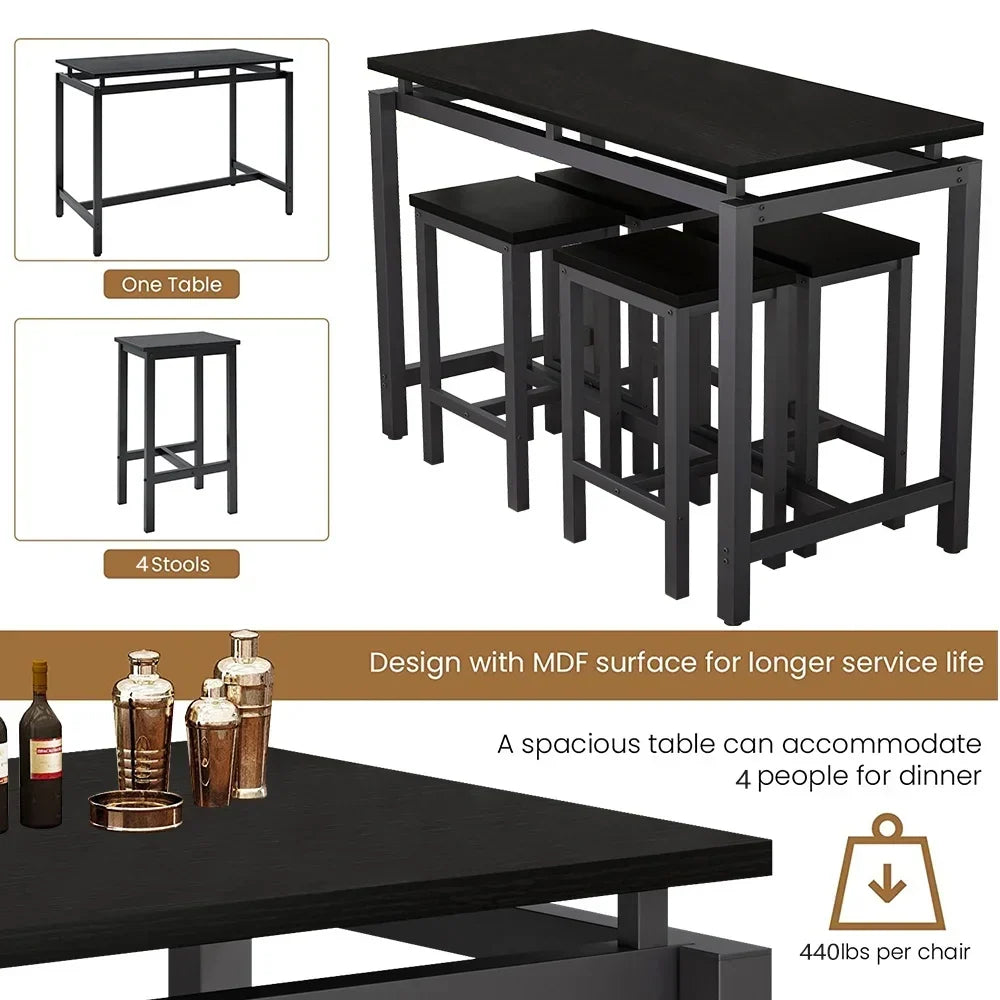 Nouveauté 2026 – Ensemble de table haute 5 places , table de bar et tabourets assortis, table à manger minimaliste avec tabourets sans dossier, ensemble table et chaises de bar avec plateau en bois pour cuisine, appartement ou bistrot - Gain de place