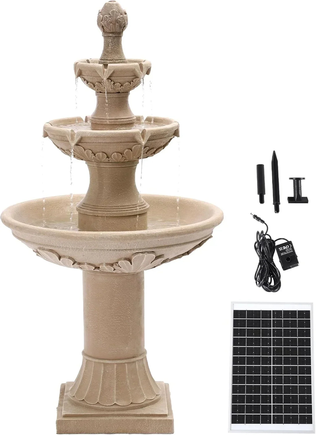 Nouveauté 2026 – Fontaine solaire italienne Magic Union - Décoration de jardin extérieur - Fontaine et cascade de 123 cm de haut, grande fontaine à bulles en résine à poser au sol pour l'intérieur, avec pompe, idéale pour terrasse et jardin
