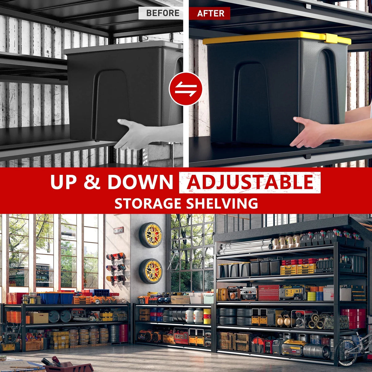 Nouveauté 2026 – Étagère de garage REIBII , 152 cm (L) x 61 cm (P) x 183 cm (H), robuste, supportant jusqu'à 1360 kg (3000 lb), réglable, 5 niveaux, en métal