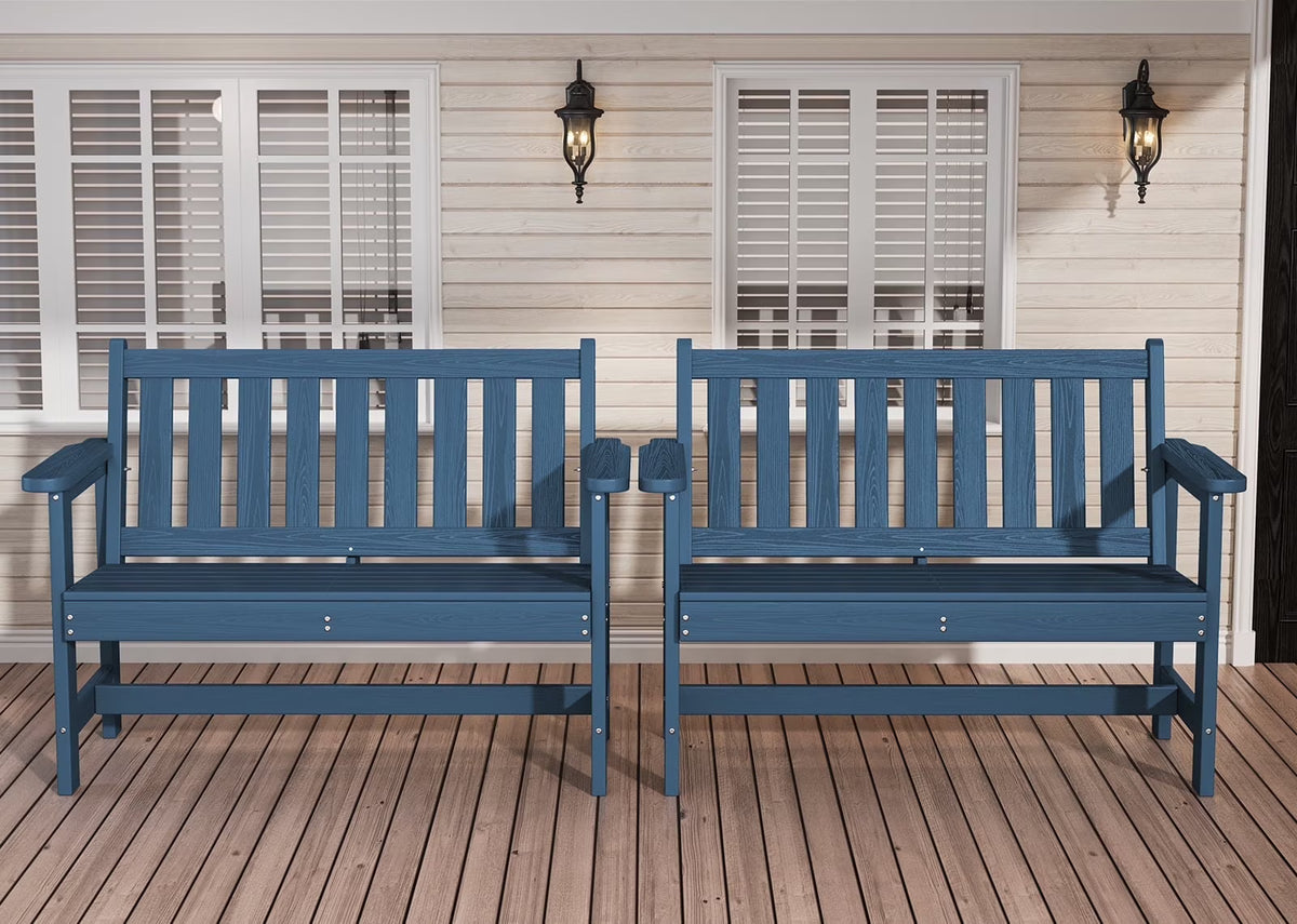 Nouveauté 2026 – Banc d'extérieur SERWALL pour 2 personnes, en PEHD résistant aux intempéries avec renforts en aluminium, supporte jusqu'à 300 kg, confortable pour terrasse, jardin et véranda, noir