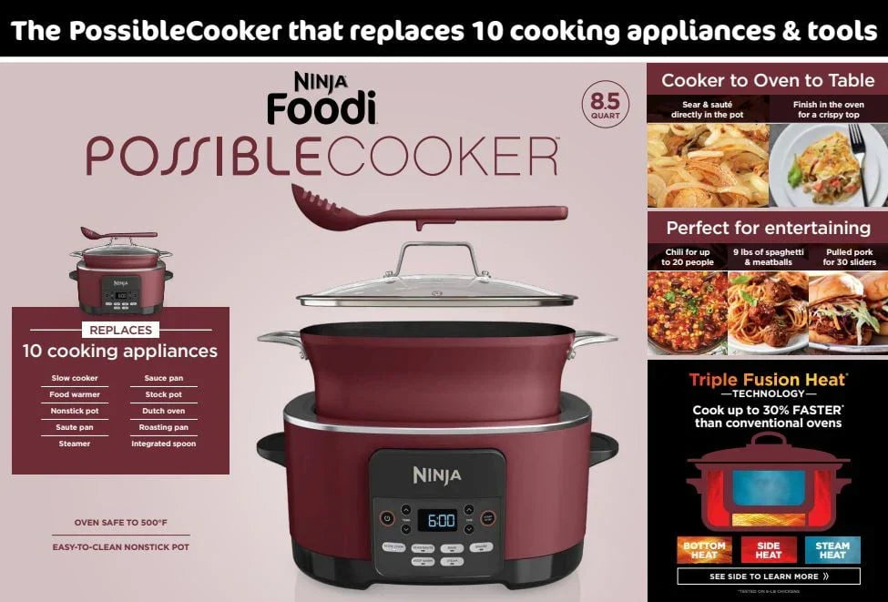 Nouveauté 2026 – Cuiseur multifonction Ninja Foodi Possible Cooker 8,5 qt, saveur tarte aux cerises, MC1000WM