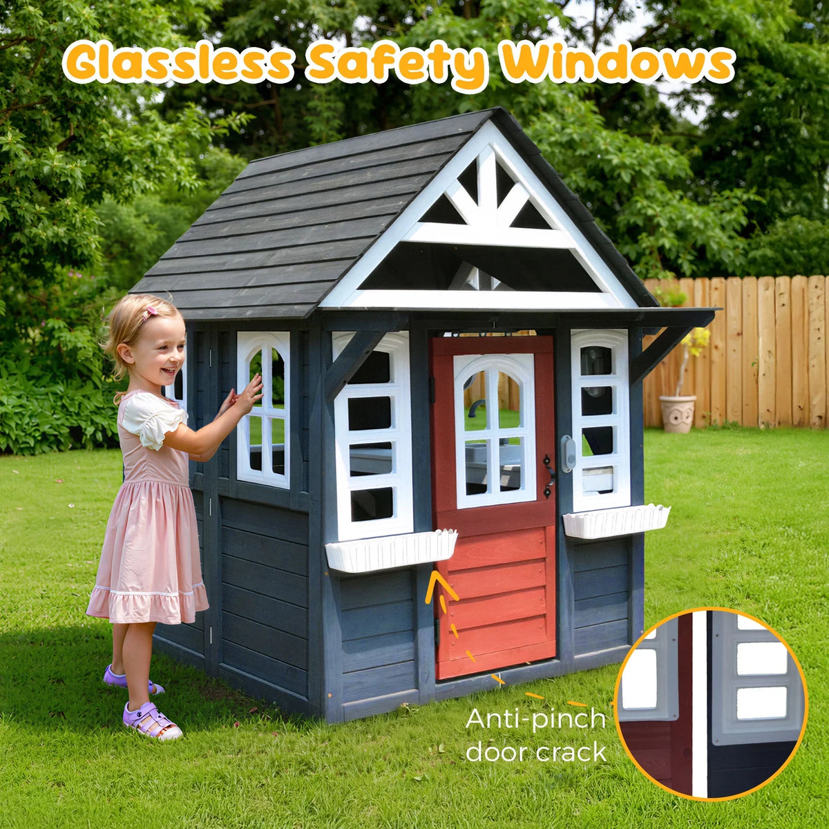 Nouveauté 2026 – Maisonnette d'extérieur COCLUB pour enfants de 4 à 8 ans, en bois, avec sonnette, téléphone et jouets de cuisine. Dimensions : 114 cm (L) x 165 cm (H). Couleurs : blanc et noir