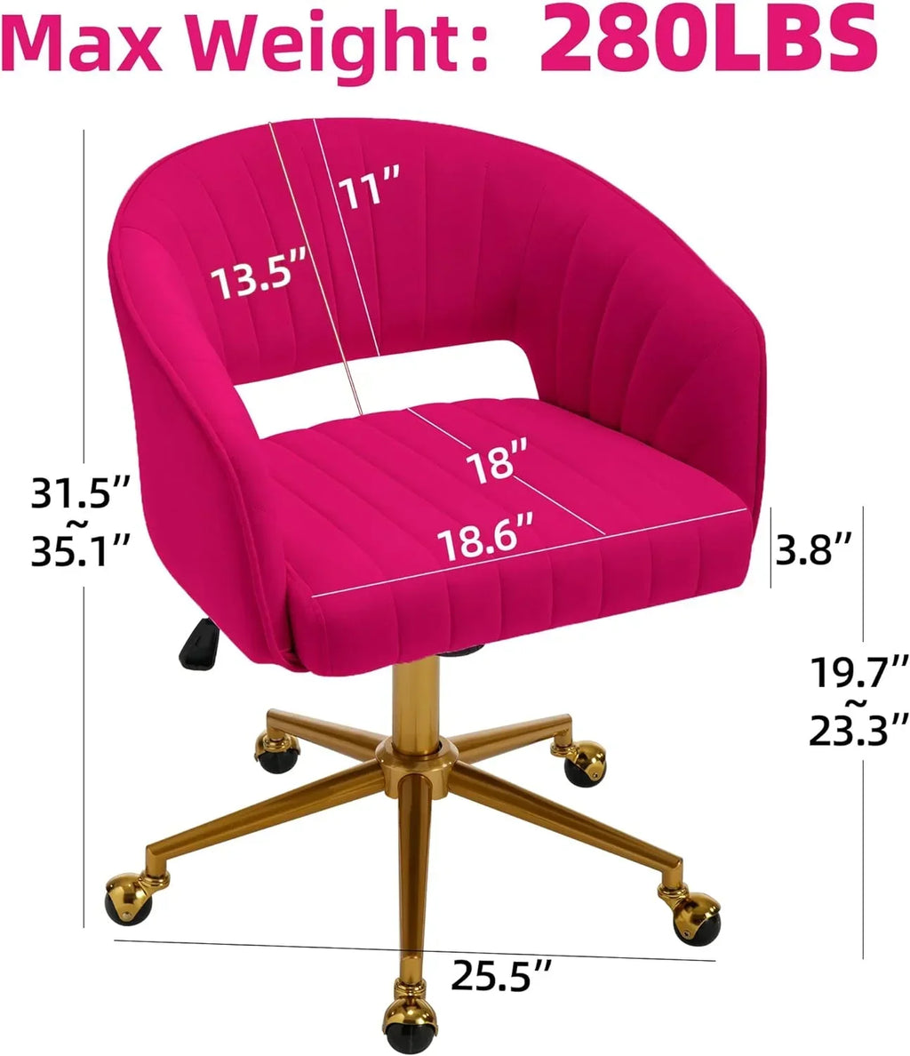 Nouveauté 2026 – Chaise de bureau Westice , chaise de travail en velours, chaise pivotante réglable en hauteur avec base dorée, idéale pour coiffeuse, bureau, salon ou salle informatique, beige