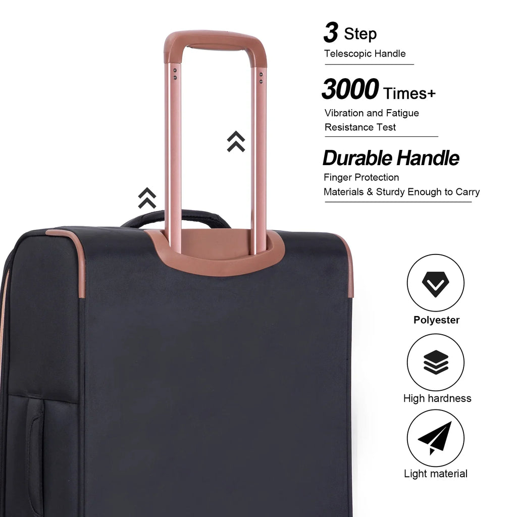 Nouveauté 2026 – Ensemble de 4 bagages Travelhouse : valise souple extensible et légère avec doubles roulettes multidirectionnelles (noir
