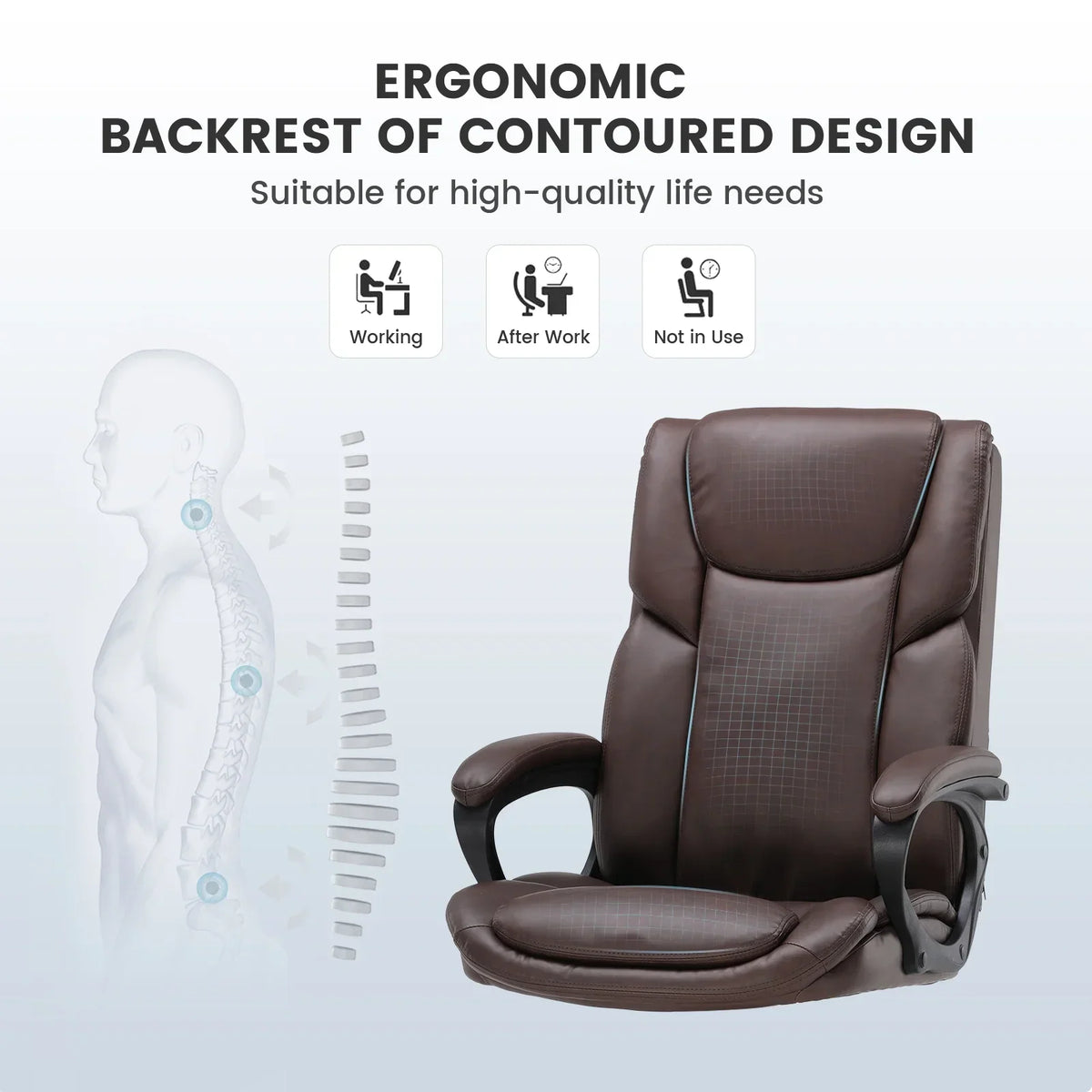 Nouveauté 2026 – Fauteuil de bureau ergonomique Mainstays Executive à dossier haut en cuir noir