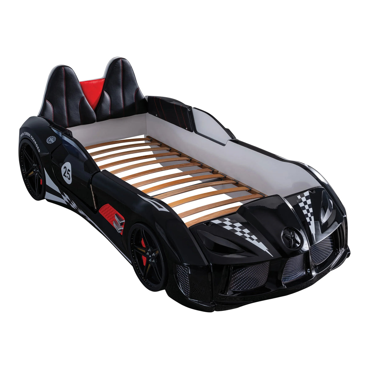 Nouveauté 2026 – Lit double en plastique pour enfants Dash Kids, motif voiture de course, avec LED et son, blanc, Furniture of America