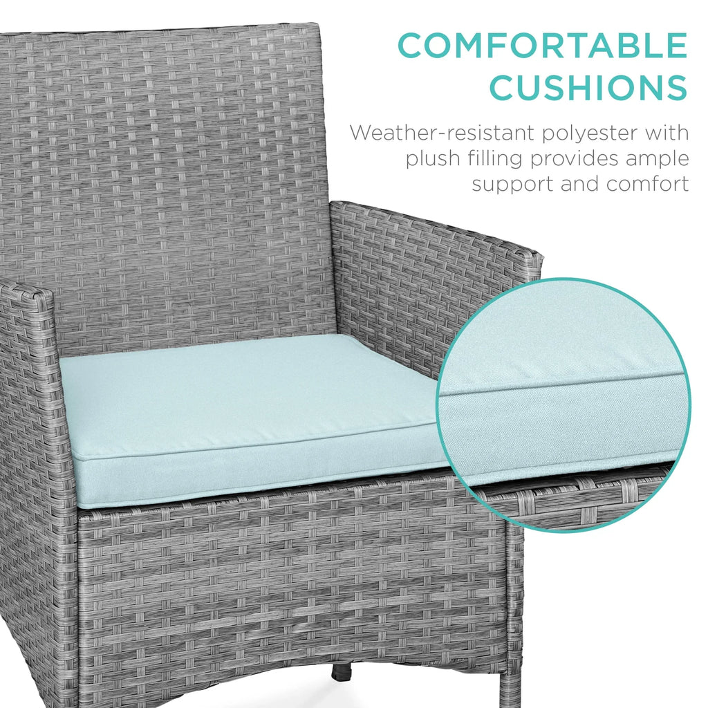 Nouveauté 2026 – Ensemble bistro de jardin 3 pièces en résine tressée Best Choice Products , avec 2 chaises et une table - Gris/Bleu marine