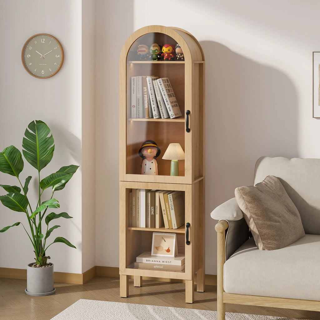 Nouveauté 2026 – Vitrine de rangement haute cintrée Fiogmub , armoire de garde-manger cintrée avec portes, portes en verre acrylique