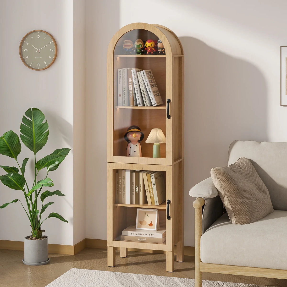 Nouveauté 2026 – Vitrine de rangement haute cintrée Fiogmub , armoire de garde-manger cintrée avec portes, portes en verre acrylique