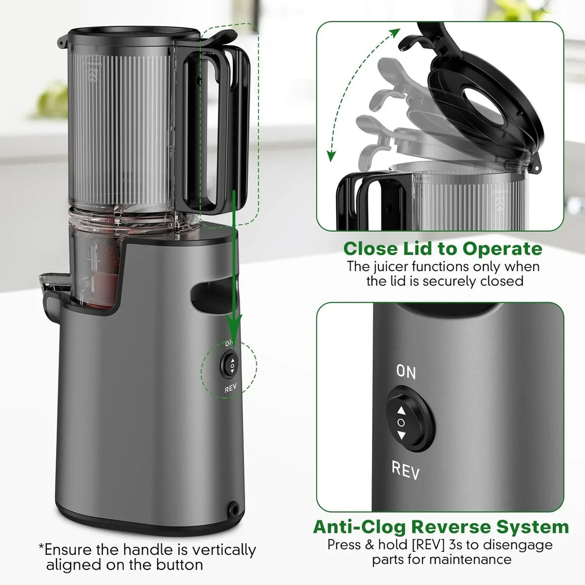 Nouveauté 2026 – Extracteur de jus à froid YPONE , extracteur à mastication avec goulotte d'alimentation de 13,7 cm de large, 350 W, convient aux fruits et légumes entiers, extracteur de jus à haut rendement, facile à nettoyer (noir