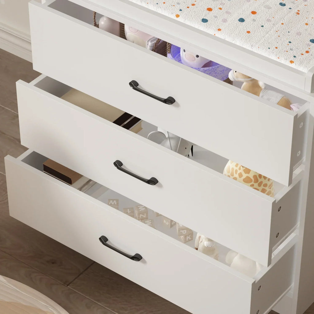 Nouveauté 2026 – Table à langer/commode pour chambre de bébé OXYLIFE , 114 cm (45 po), avec 4 tiroirs et une étagère, blanche