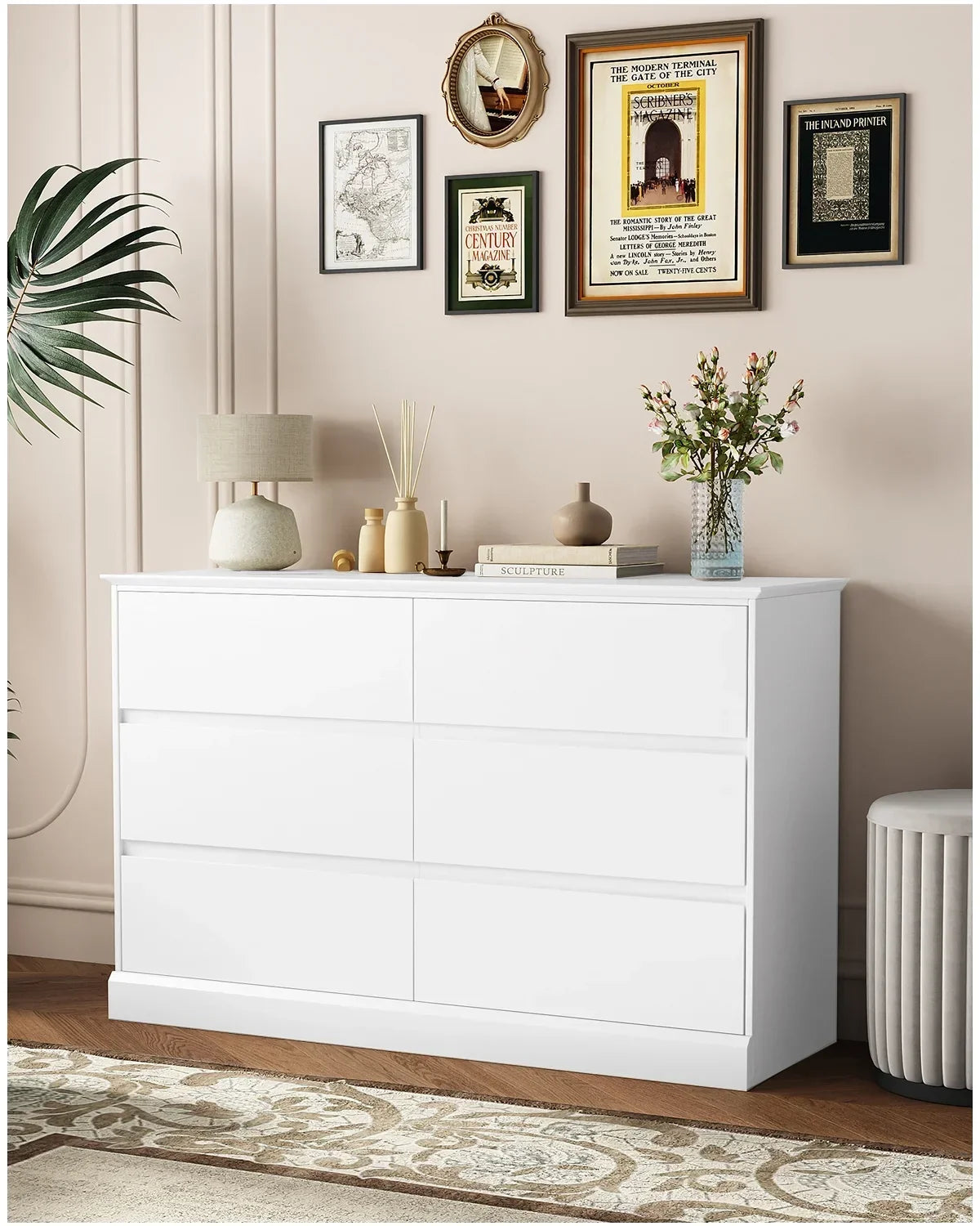 Nouveauté 2026 – Commode blanche neuve , commode à 6 tiroirs, meuble de rangement double, meuble d'appoint pour chambre ou salon
