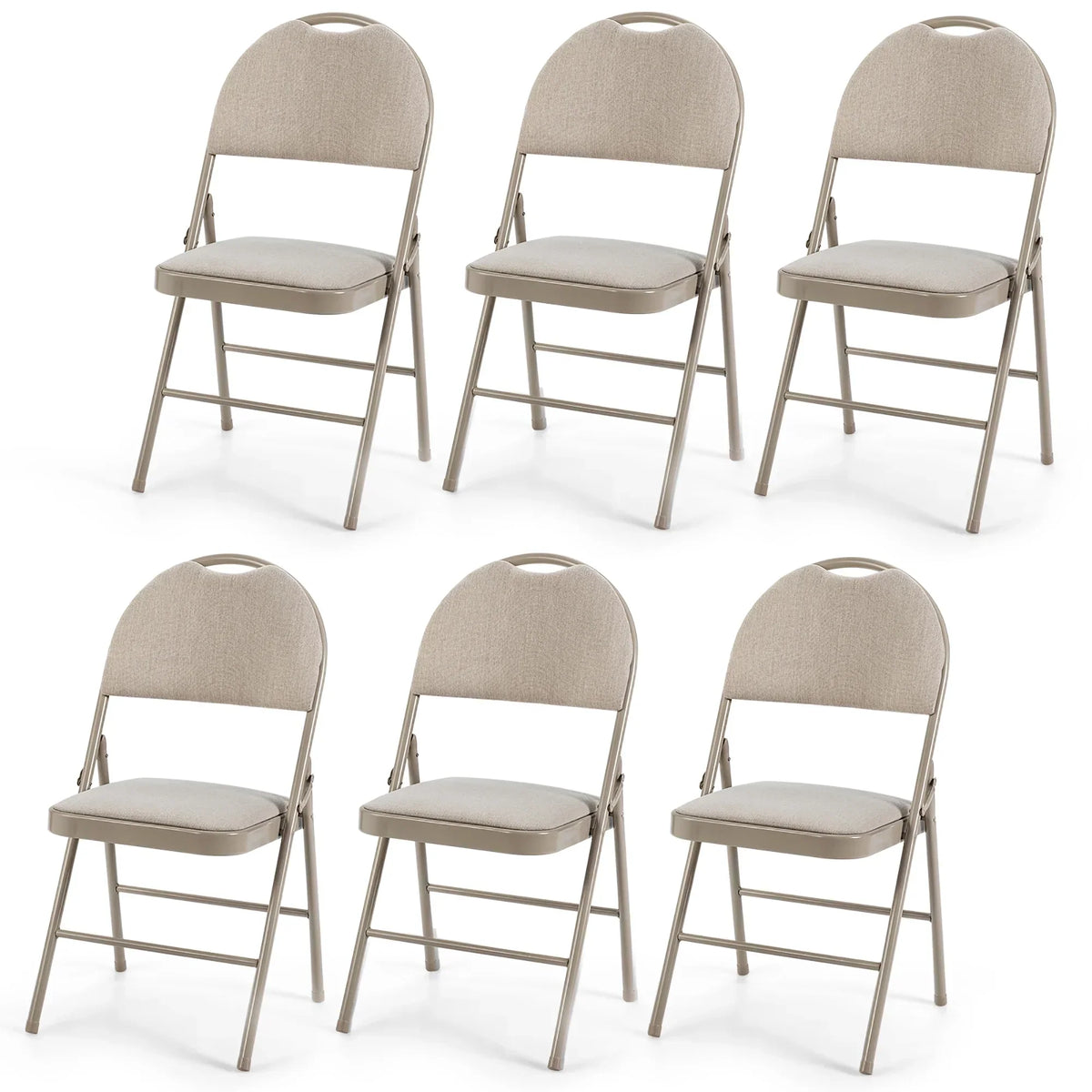 Nouveauté 2026 – Ensemble de 6 chaises pliantes Costway , assise rembourrée et revêtement en tissu, structure en métal, beige, pour la maison ou le bureau