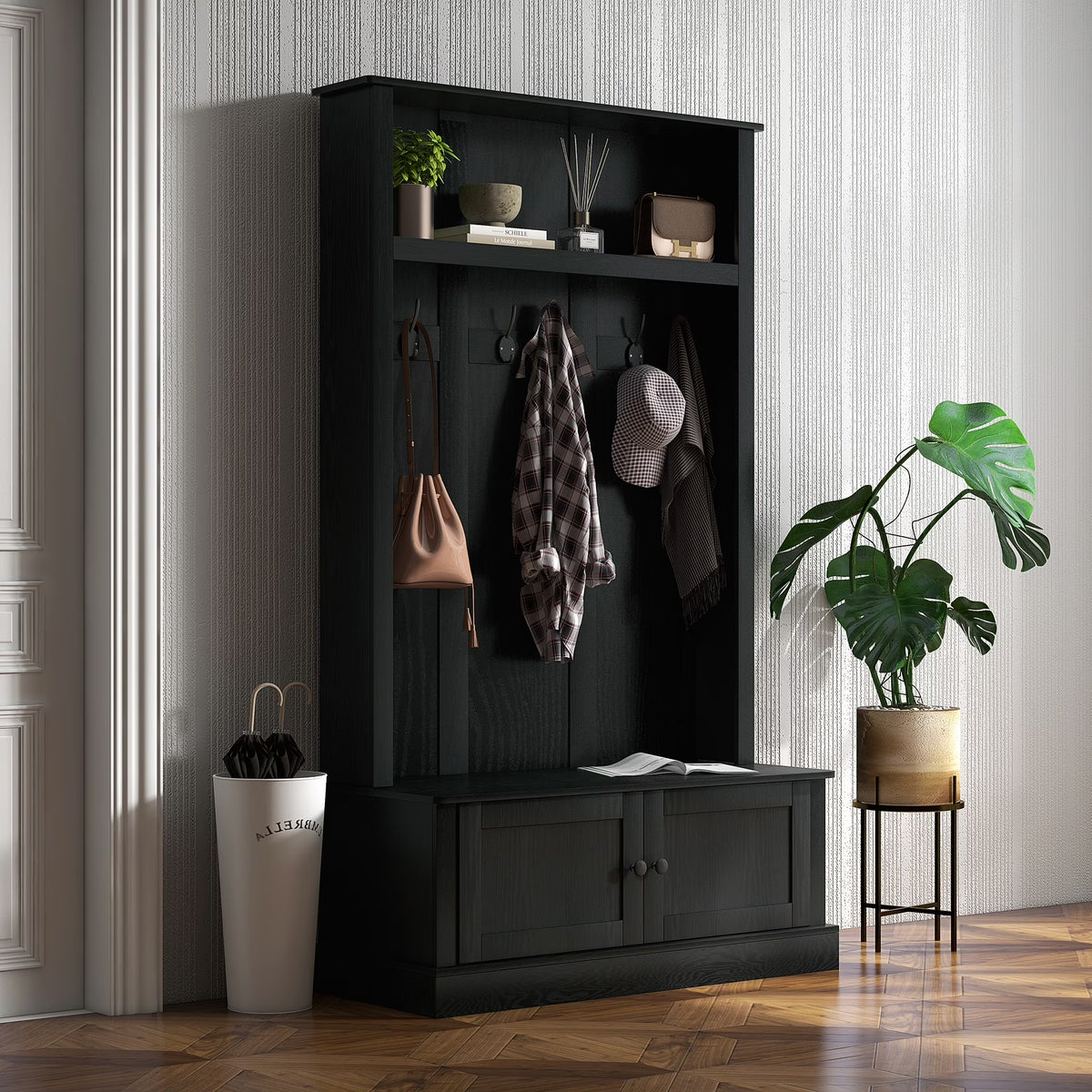 Nouveauté 2026 – Meuble d'entrée HOMCOM , banc d'entrée avec porte-manteau et meuble à chaussures, noir