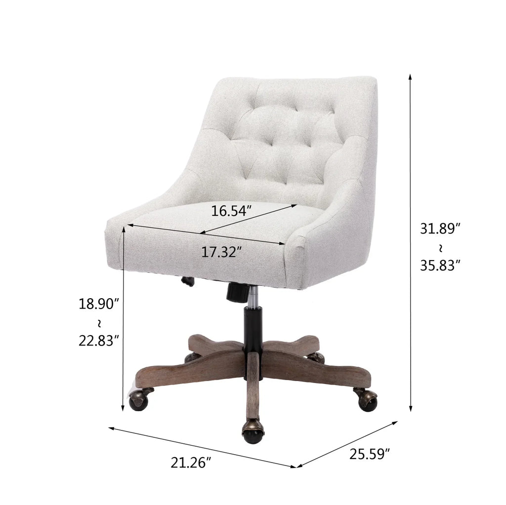 Nouveauté 2026 – Chaise de bureau pivotante à 360° , chaise de coiffeuse rembourrée avec base en bois massif et roulettes, hauteur réglable, idéale pour la chambre ou le salon, marron