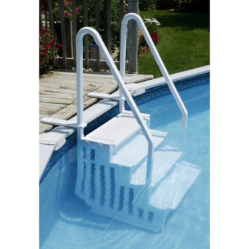 Nouveauté 2026 – Échelle Blue Torrent Antigua avec rampes pour piscines hors sol, blanche