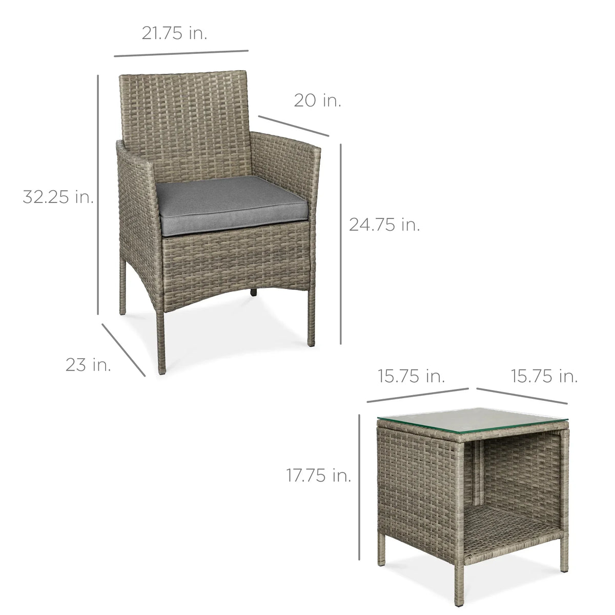 Nouveauté 2026 – Ensemble bistro de jardin 3 pièces en résine tressée Best Choice Products , avec 2 chaises et une table - Gris/Bleu marine