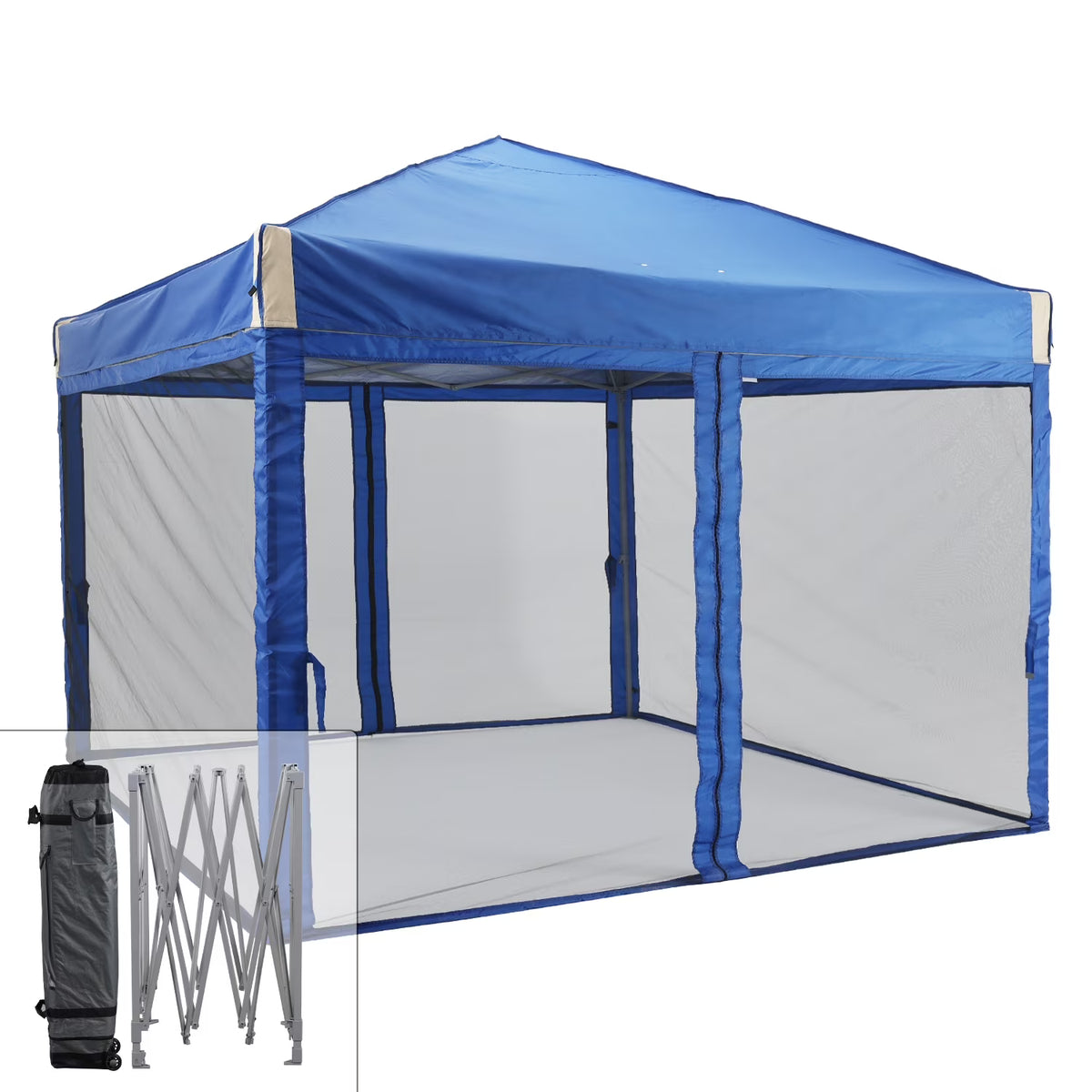 Nouveauté 2026 – Abri pliant Aoodor de 3,65 m x 3,65 m avec parois latérales en filet amovibles, tente d'extérieur portable et instantanée - Noir