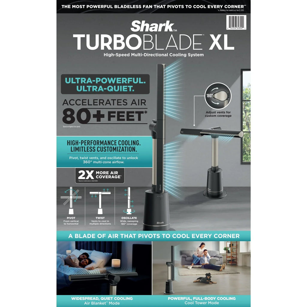 Nouveauté 2026 – Ventilateur Shark TurboBlade XL « Tour sans pales ultra-personnalisable, pivotante, rotative, oscillante à 180° », TF200, anthracite
