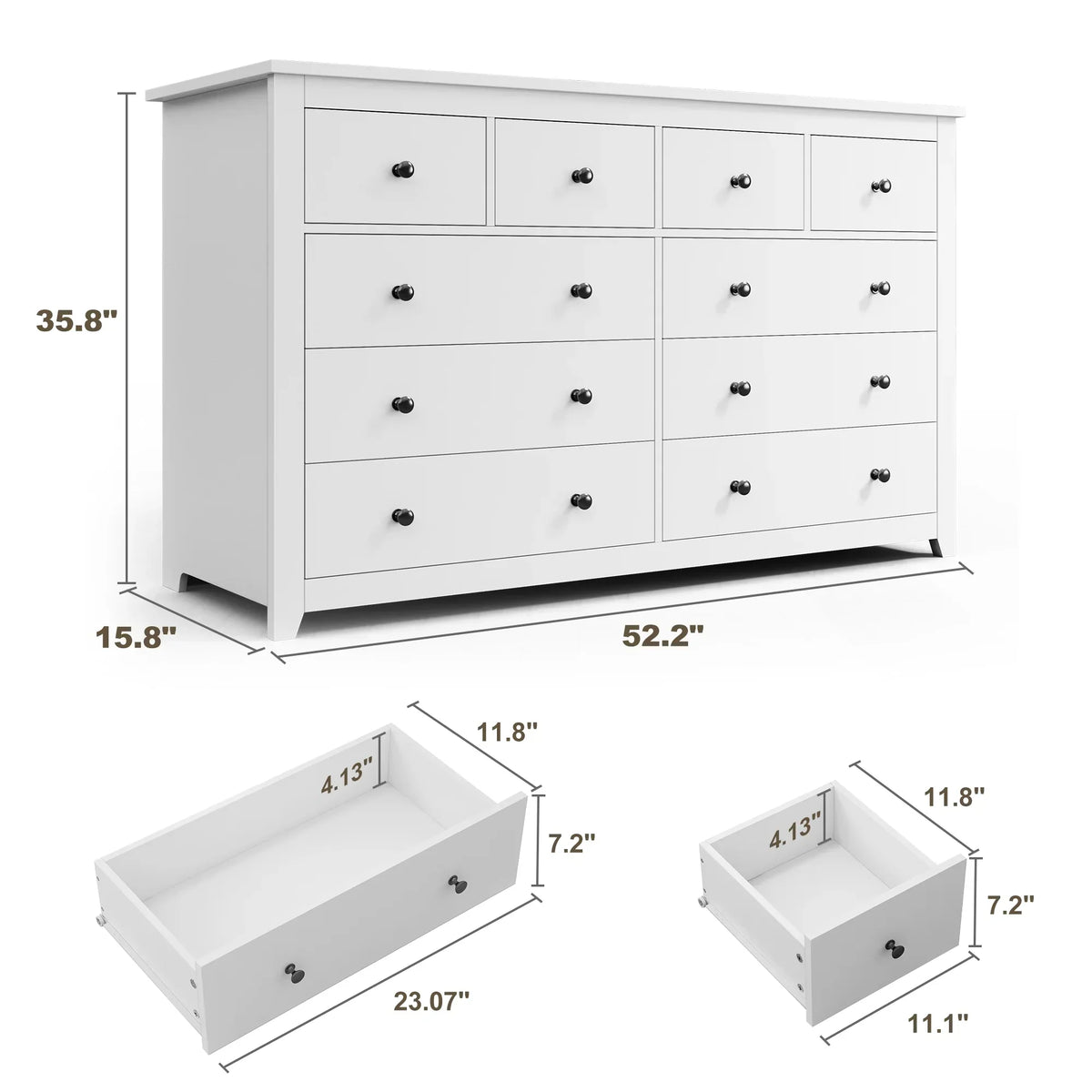 Nouveauté 2026 – Commode blanche EnHomee pour chambre à coucher, 10 tiroirs, commode moderne en bois, commode large pour adultes