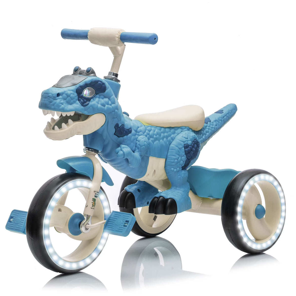 Nouveauté 2026 – Tricycle dinosaure Xuanlur pour enfants , avec larges roues lumineuses, pédales antidérapantes, panier arrière, musique et lumières LED, jouet idéal pour les enfants de 3 à 6 ans (vert