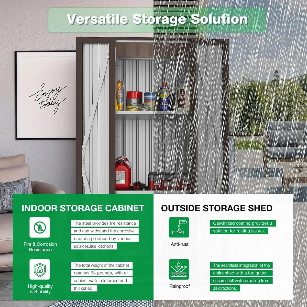Nouveauté 2026 – Armoire de rangement extérieure AECOJOY pour jardin et terrasse, un meuble de rangement en métal avec portes et étagères, de couleur grise