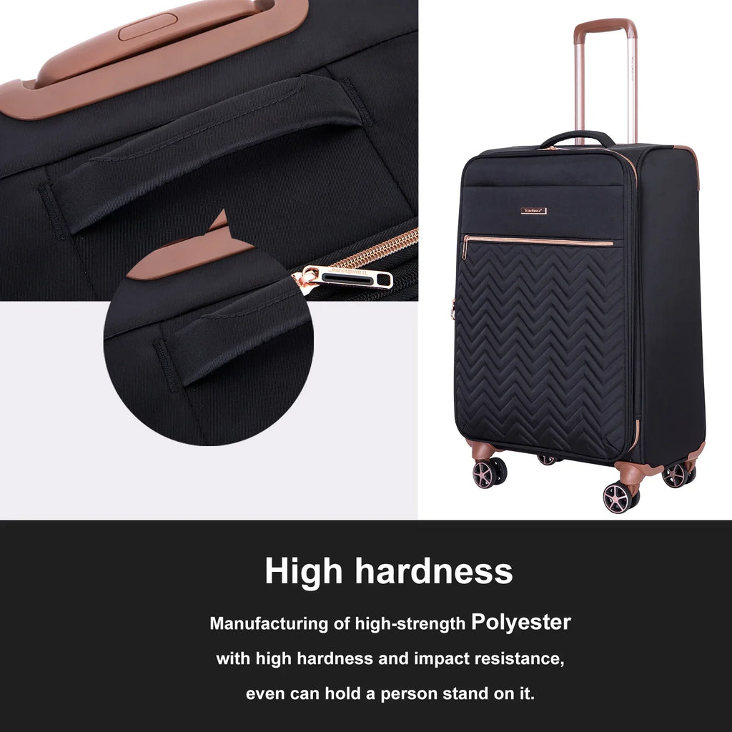 Nouveauté 2026 – Ensemble de 4 bagages Travelhouse : valise souple extensible et légère avec doubles roulettes multidirectionnelles (noir