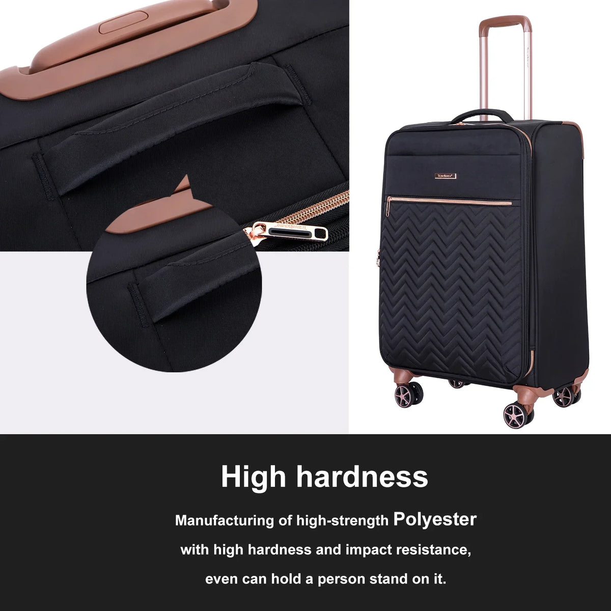 Nouveauté 2026 – Ensemble de 4 bagages Travelhouse : valise souple extensible et légère avec doubles roulettes multidirectionnelles (noir