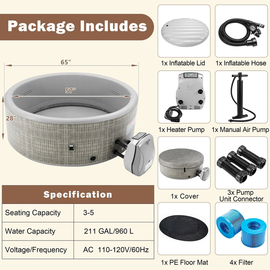 Nouveauté 2026 – Ensemble de mobilier de jardin Round pour spa , canapé d'angle en rotin avec mini-canapé, rangement pour spa en bois d'acacia massif, coussins gris