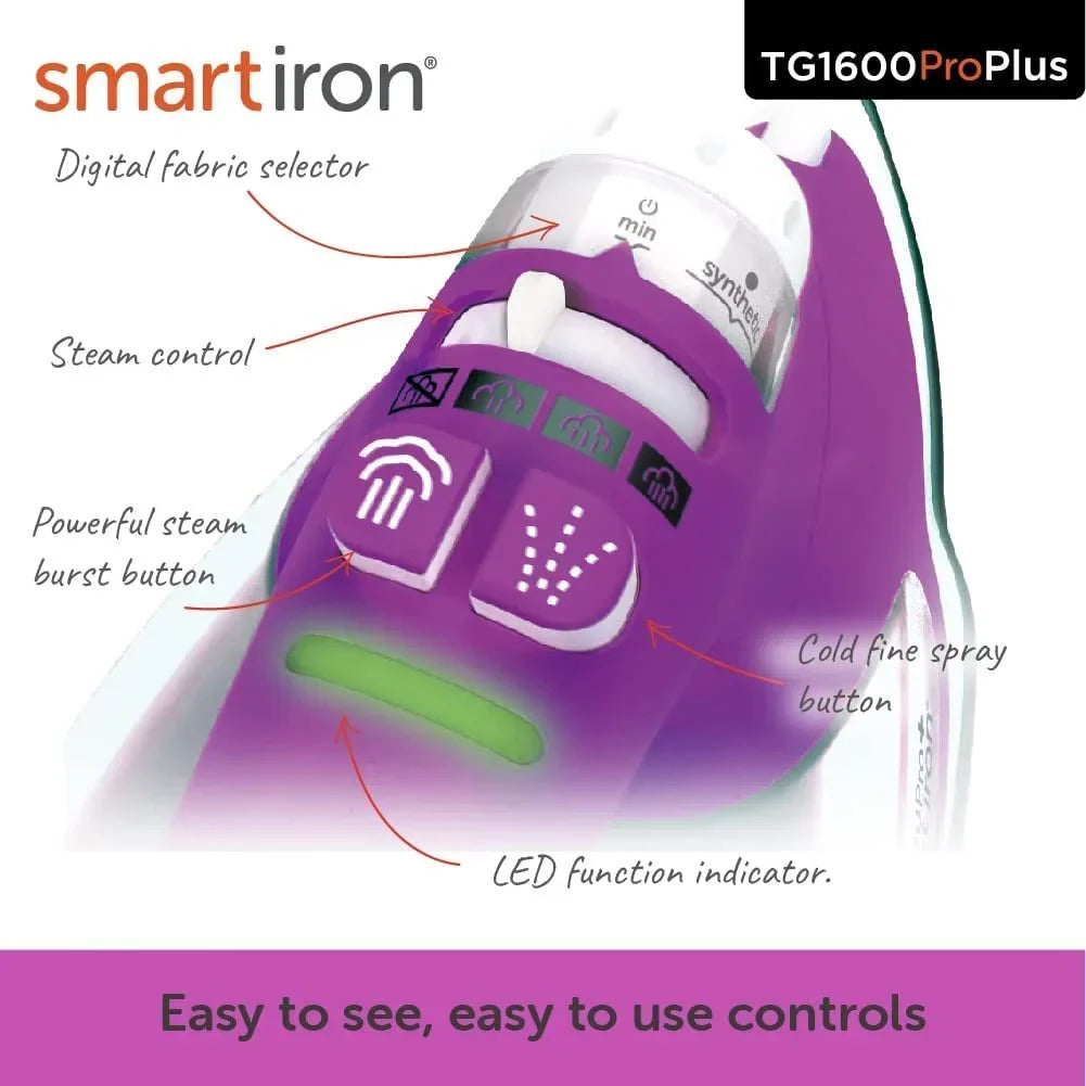 Nouveauté 2026 – Fer à repasser vapeur Oliso TG1600 Pro Plus 1800 W avec fonction SmartIron et levage automatique – idéal pour le repassage de vêtements, la couture, le quilting et les loisirs créatifs | Semelle en céramique Diamond-Flow, jaune
