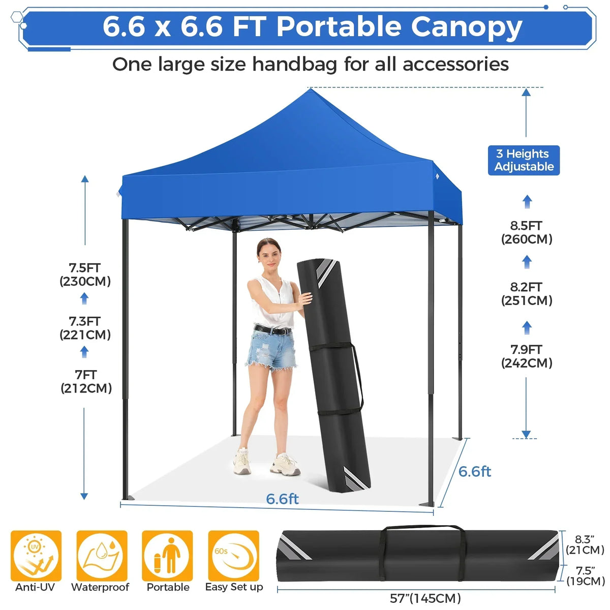 Nouveauté 2026 – Tente pliante SANOPY (2 x 2 m), robuste et facile à monter, imperméable et résistante aux intempéries, idéale pour les fêtes, la plage, le jardin et le camping. Livrée avec un sac de transport, 3 hauteurs réglables et protection UPF