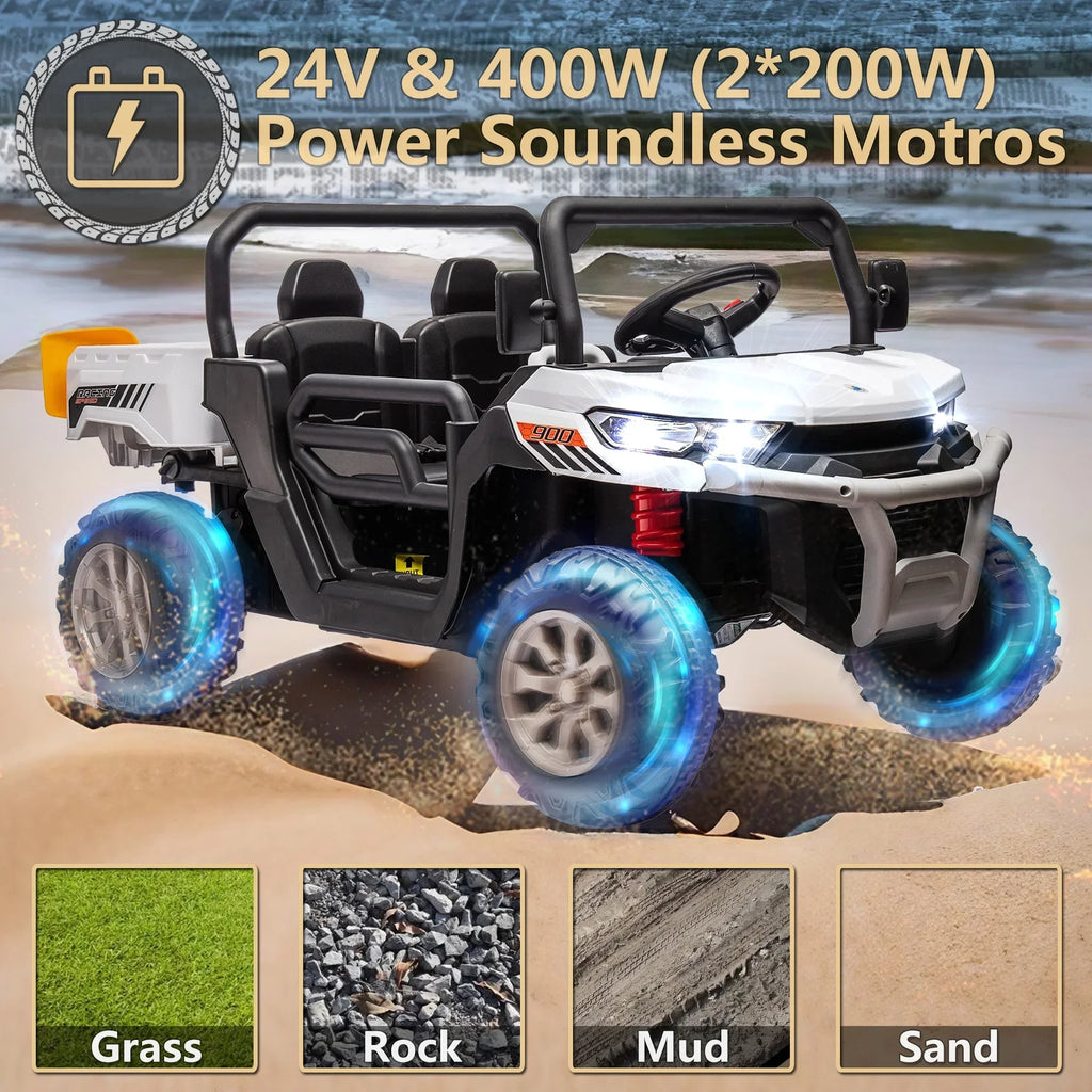 Nouveauté 2026 – Camion électrique Xuanlur 24V 2 places pour enfants , avec moteur 2x200W, benne basculante/pelle, pneus résistants, lumières LED, musique et télécommande, noir