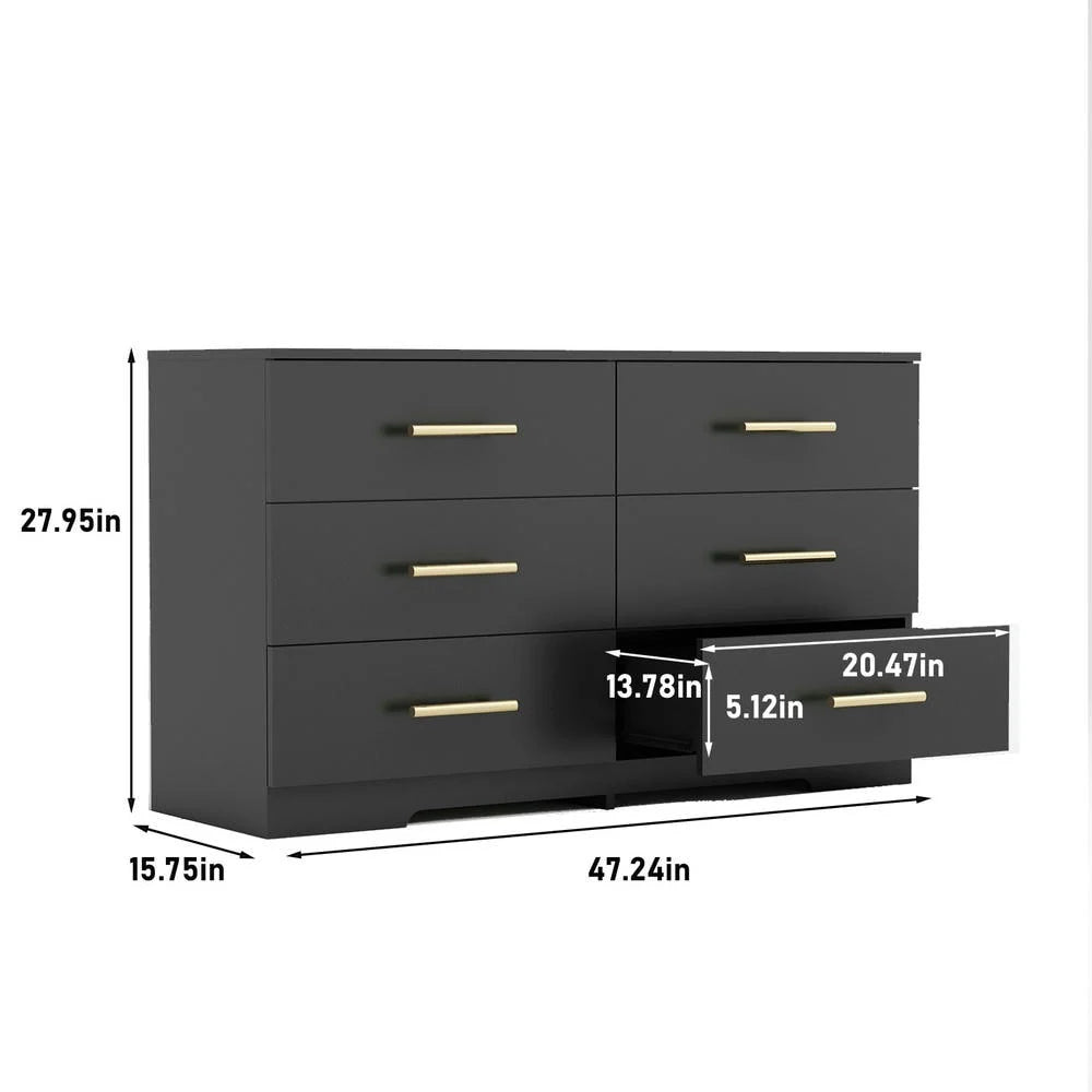Nouveauté 2026 – Commode moderne Kadyn à 6 tiroirs, meuble en bois, commode pour chambre, meuble de rangement de cuisine avec tiroirs, commode (noire